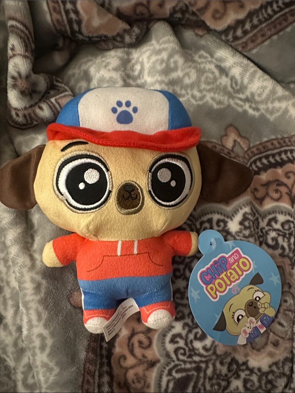 Chip and Potato Plush Puppy in Red & Blue Outfit